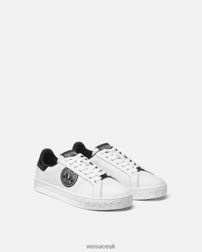 Men Versace Court 88 V-Emblem Logo Sneakers 6D2D062444 White & Black Shoe
