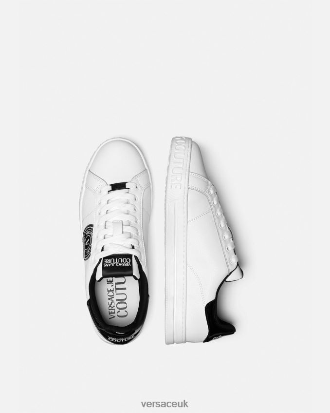 Men Versace Court 88 V-Emblem Logo Sneakers 6D2D062444 White & Black Shoe