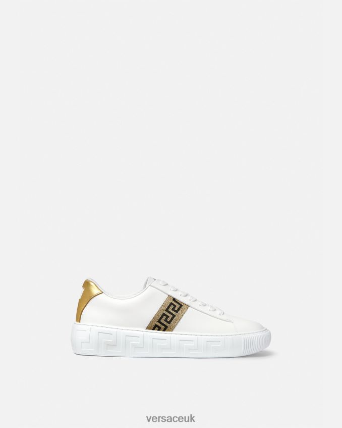 Men Versace Greca Sneakers 6D2D061552 White & Gold Shoe