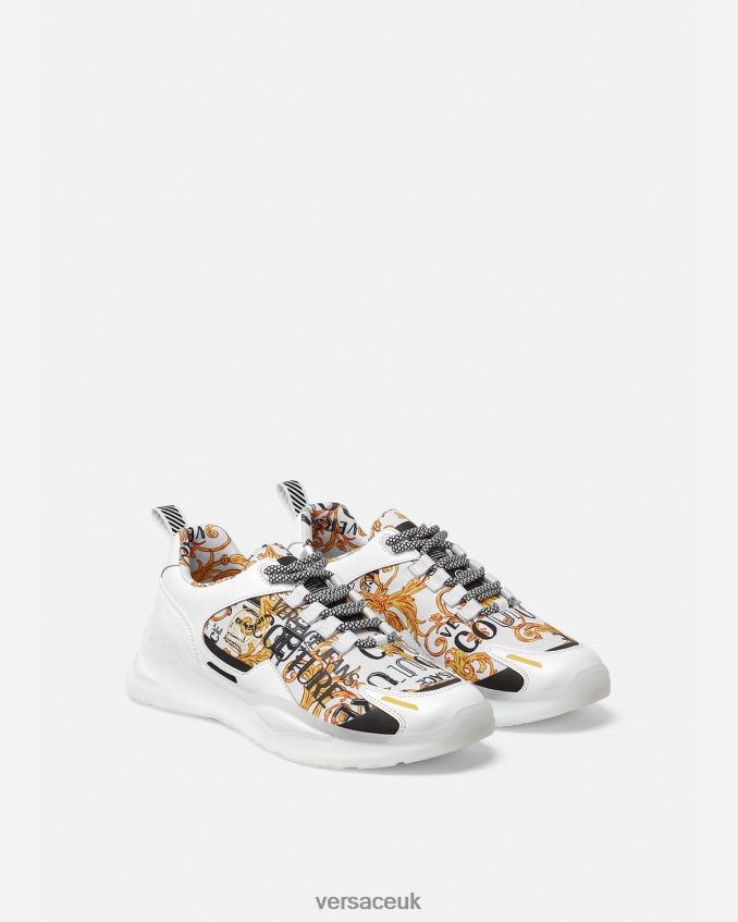 Men Versace Levion Logo Couture Sneakers 6D2D062456 Gold & White Shoe