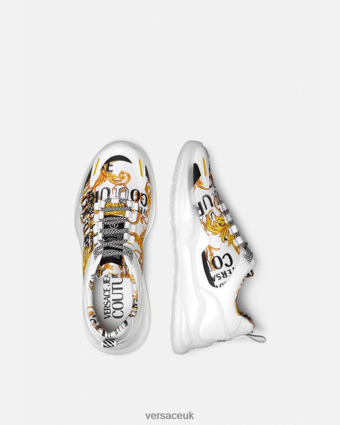 Men Versace Levion Logo Couture Sneakers 6D2D062456 Gold & White Shoe