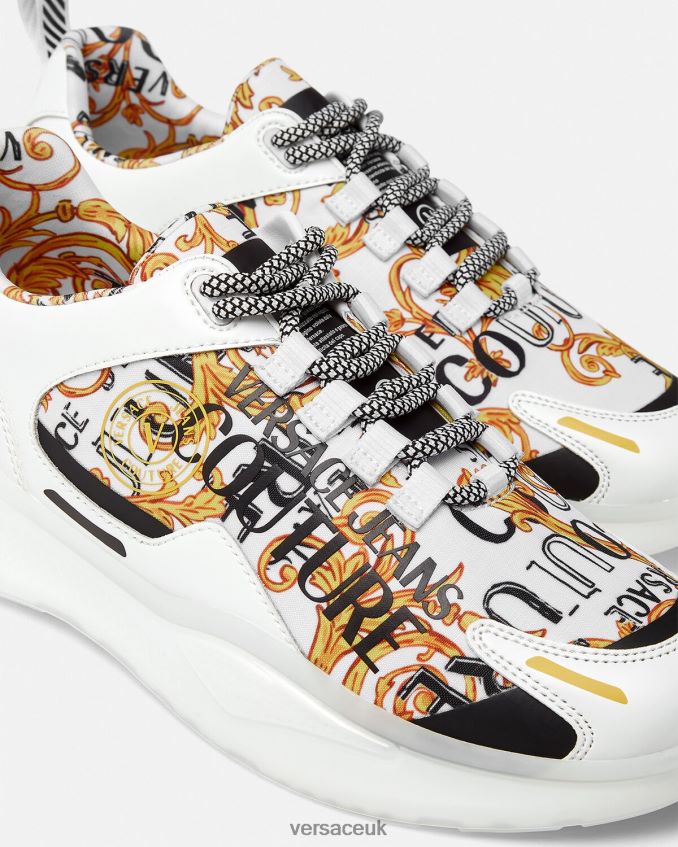 Men Versace Levion Logo Couture Sneakers 6D2D062456 Gold & White Shoe
