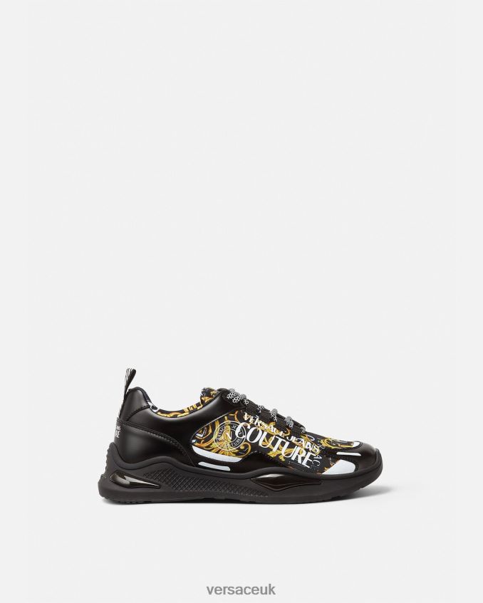 Men Versace Levion Logo Couture Sneakers 6D2D062457 Black & Gold Shoe