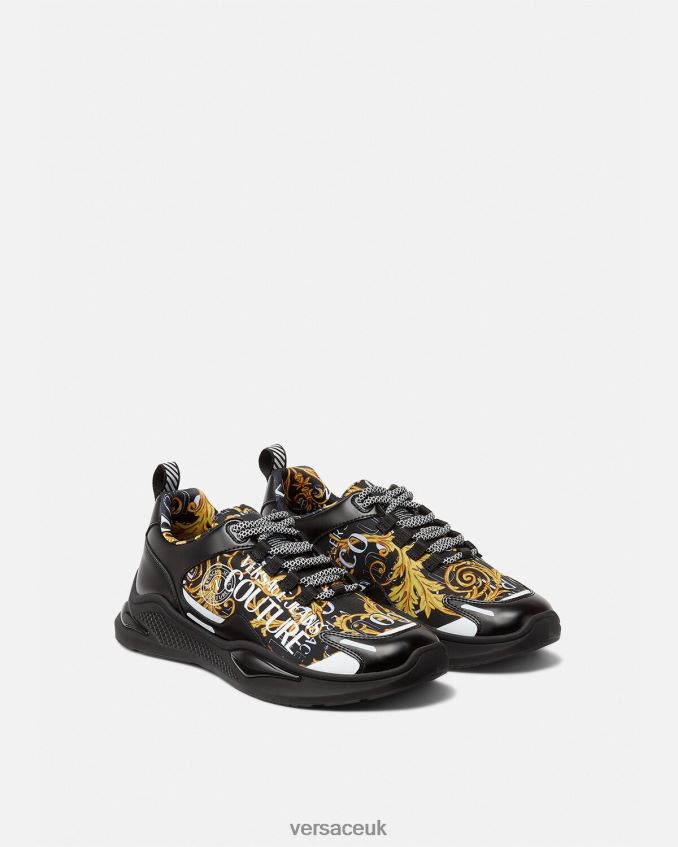 Men Versace Levion Logo Couture Sneakers 6D2D062457 Black & Gold Shoe