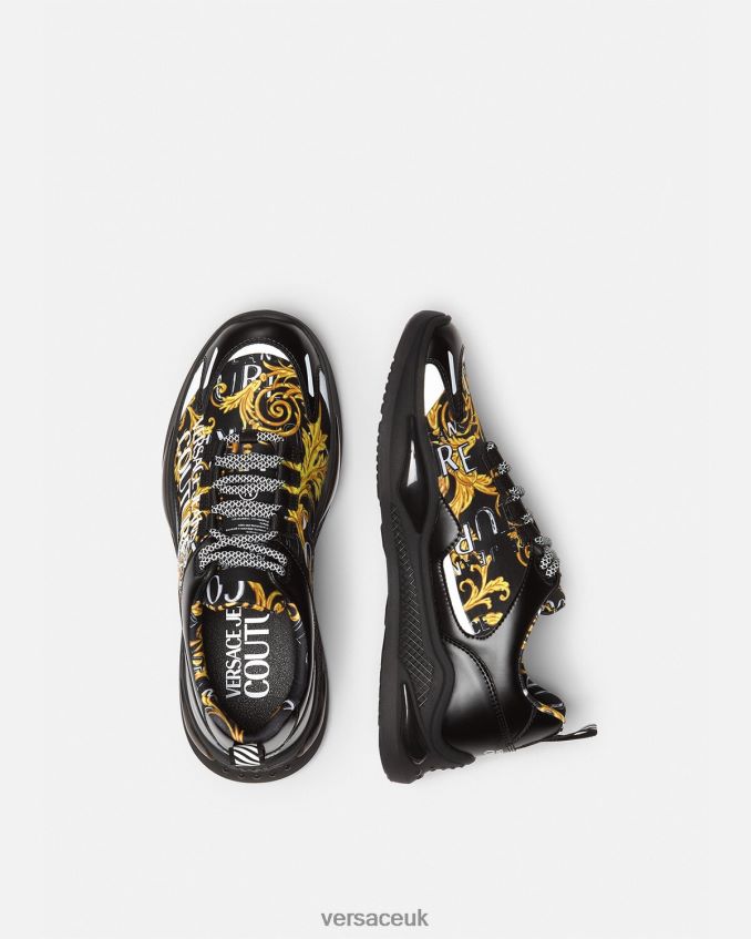 Men Versace Levion Logo Couture Sneakers 6D2D062457 Black & Gold Shoe