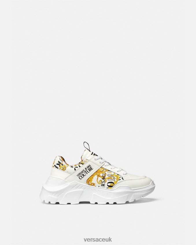 Men Versace Logo Couture Speedtrack Sneakers 6D2D062459 Gold & White Shoe