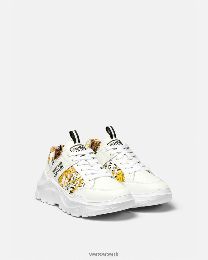 Men Versace Logo Couture Speedtrack Sneakers 6D2D062459 Gold & White Shoe