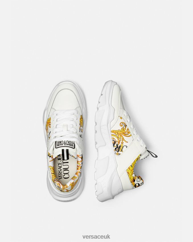 Men Versace Logo Couture Speedtrack Sneakers 6D2D062459 Gold & White Shoe
