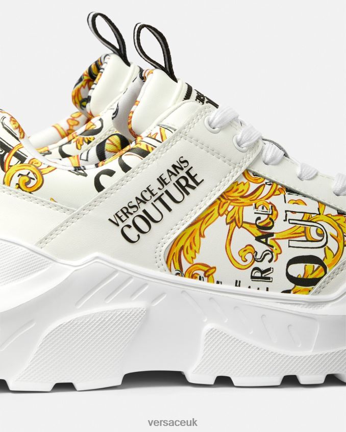 Men Versace Logo Couture Speedtrack Sneakers 6D2D062459 Gold & White Shoe