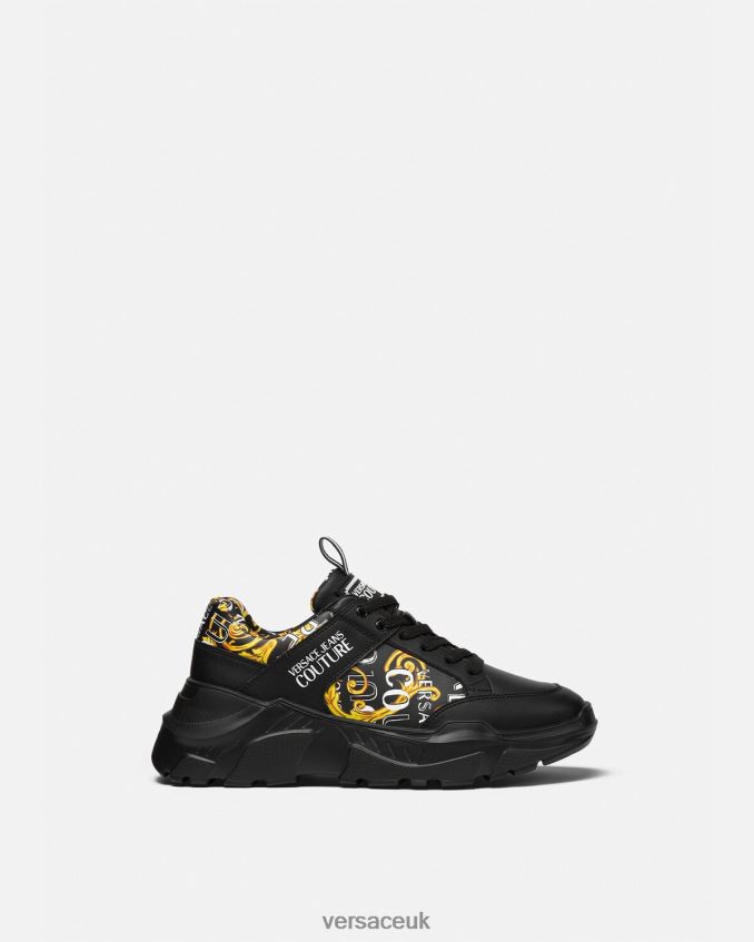 Men Versace Logo Couture Speedtrack Sneakers 6D2D062460 Black & Gold Shoe