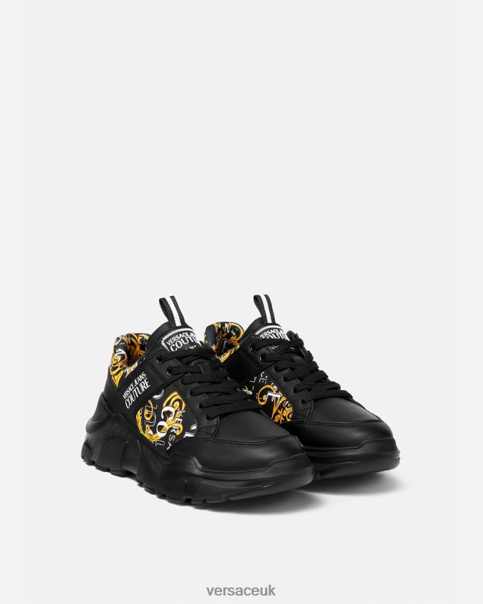 Men Versace Logo Couture Speedtrack Sneakers 6D2D062460 Black & Gold Shoe