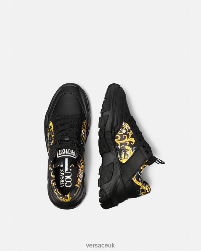 Men Versace Logo Couture Speedtrack Sneakers 6D2D062460 Black & Gold Shoe