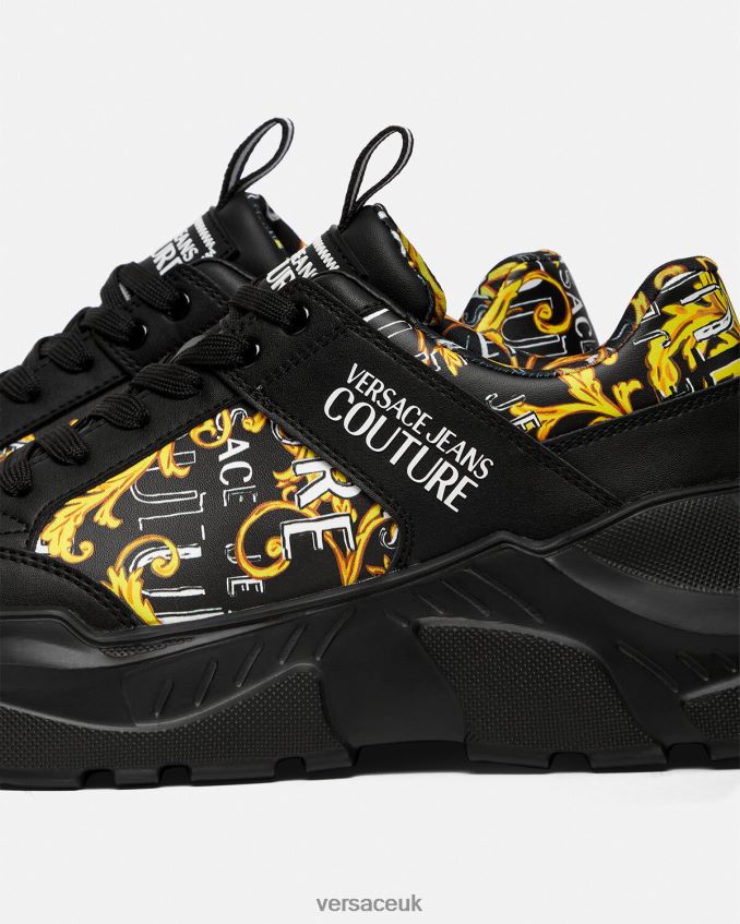 Men Versace Logo Couture Speedtrack Sneakers 6D2D062460 Black & Gold Shoe