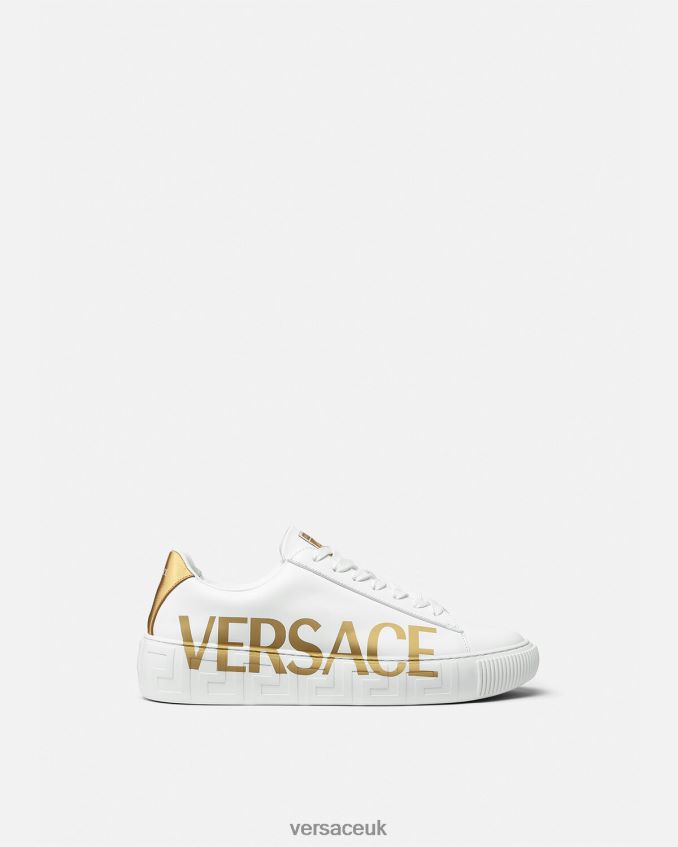 Men Versace Logo Greca Sneakers 6D2D061549 White & Gold Shoe