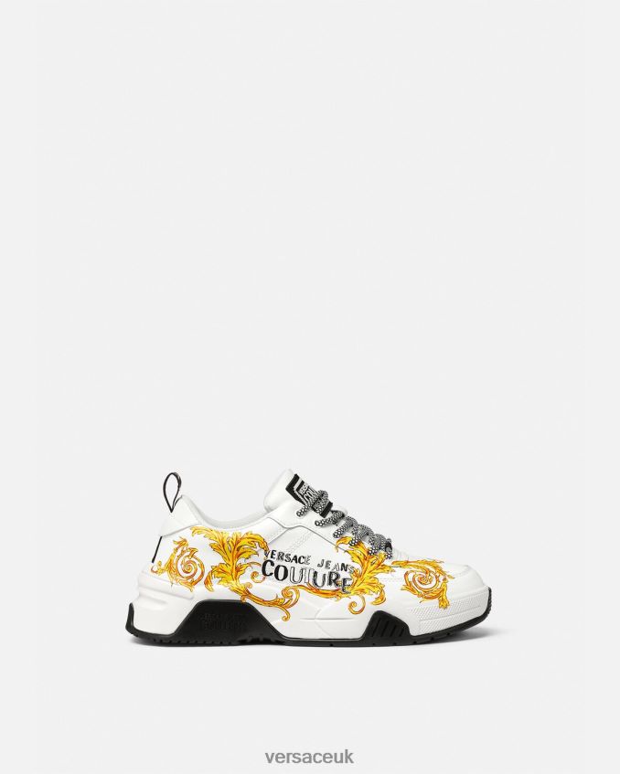 Men Versace Stargaze Logo Couture Sneakers 6D2D062461 Gold & White Shoe