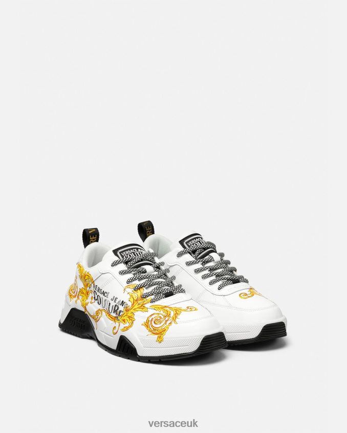 Men Versace Stargaze Logo Couture Sneakers 6D2D062461 Gold & White Shoe