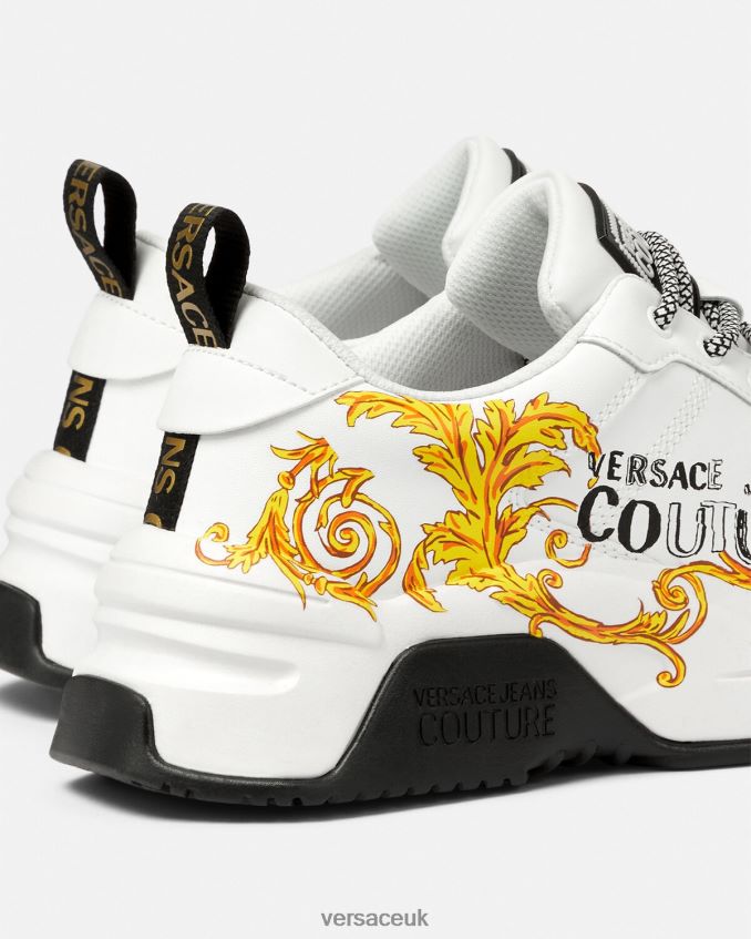 Men Versace Stargaze Logo Couture Sneakers 6D2D062461 Gold & White Shoe