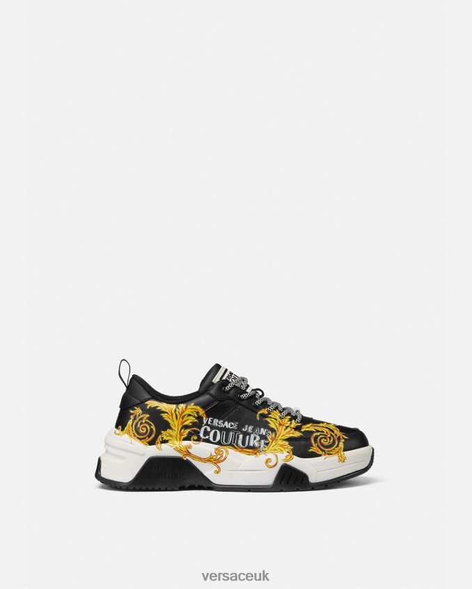 Men Versace Stargaze Logo Couture Sneakers 6D2D062462 Black & Gold Shoe
