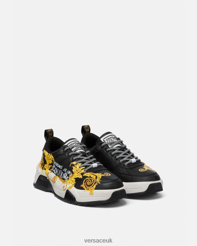 Men Versace Stargaze Logo Couture Sneakers 6D2D062462 Black & Gold Shoe