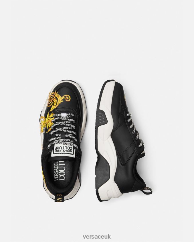 Men Versace Stargaze Logo Couture Sneakers 6D2D062462 Black & Gold Shoe
