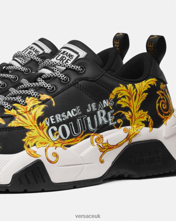 Men Versace Stargaze Logo Couture Sneakers 6D2D062462 Black & Gold Shoe