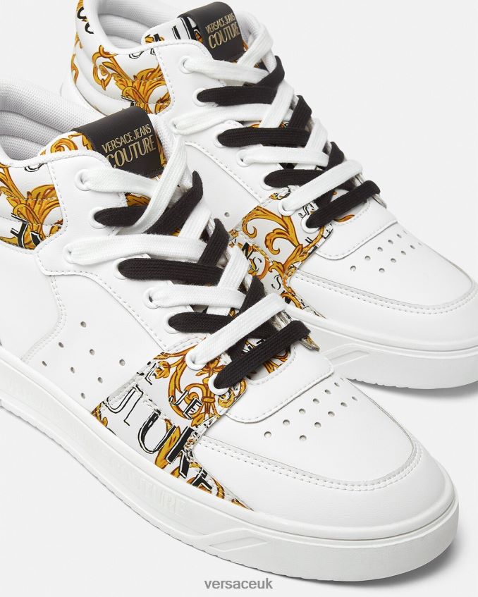 Men Versace Starlight Logo Couture Sneakers 6D2D062463 Gold & White Shoe