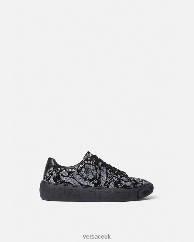 Men Versace Studded Greca Trainers 6D2D061555 Black Shoe