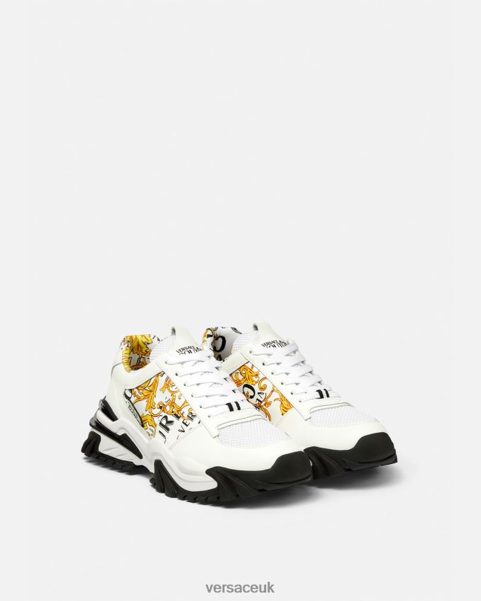 Men Versace Trail Trek Logo Couture Sneakers 6D2D062465 Gold & White Shoe
