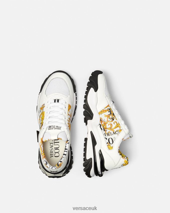 Men Versace Trail Trek Logo Couture Sneakers 6D2D062465 Gold & White Shoe