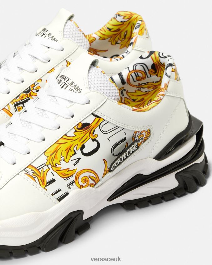 Men Versace Trail Trek Logo Couture Sneakers 6D2D062465 Gold & White Shoe