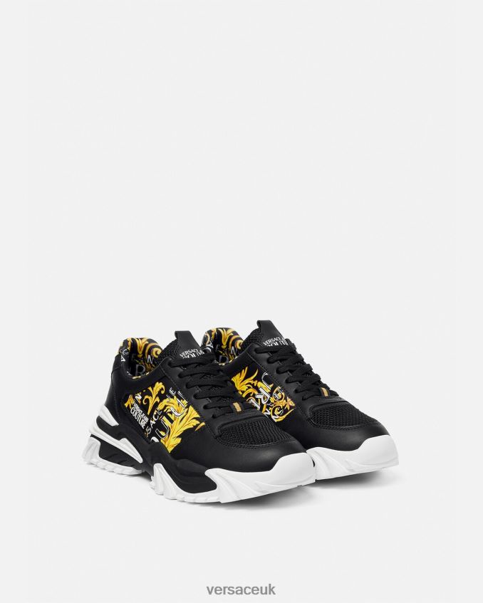 Men Versace Trail Trek Logo Couture Sneakers 6D2D062466 Black & Gold Shoe
