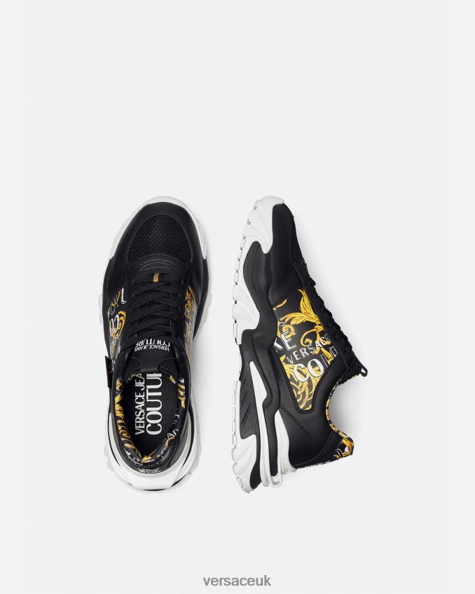 Men Versace Trail Trek Logo Couture Sneakers 6D2D062466 Black & Gold Shoe