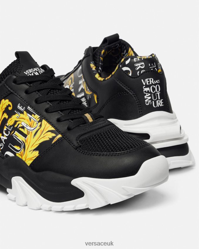 Men Versace Trail Trek Logo Couture Sneakers 6D2D062466 Black & Gold Shoe