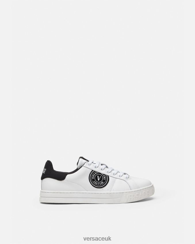 Men Versace V-Emblem Court 88 Logo Sneakers 6D2D062452 White & Black Shoe