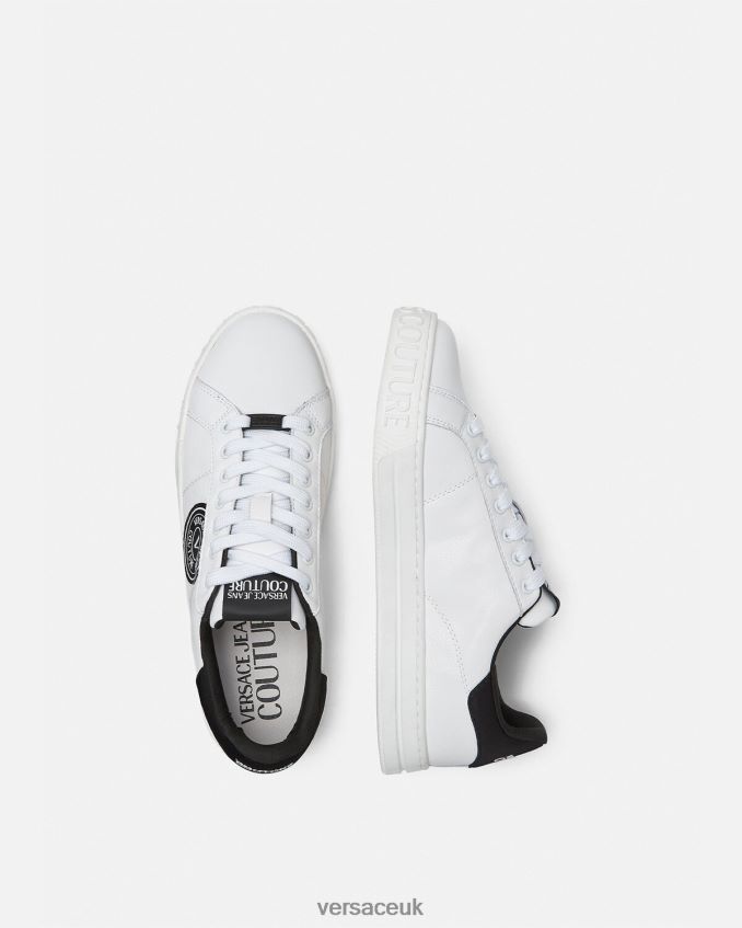 Men Versace V-Emblem Court 88 Logo Sneakers 6D2D062452 White & Black Shoe
