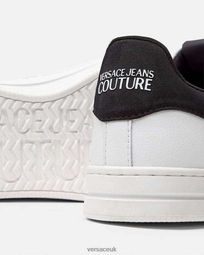 Men Versace V-Emblem Court 88 Logo Sneakers 6D2D062452 White & Black Shoe