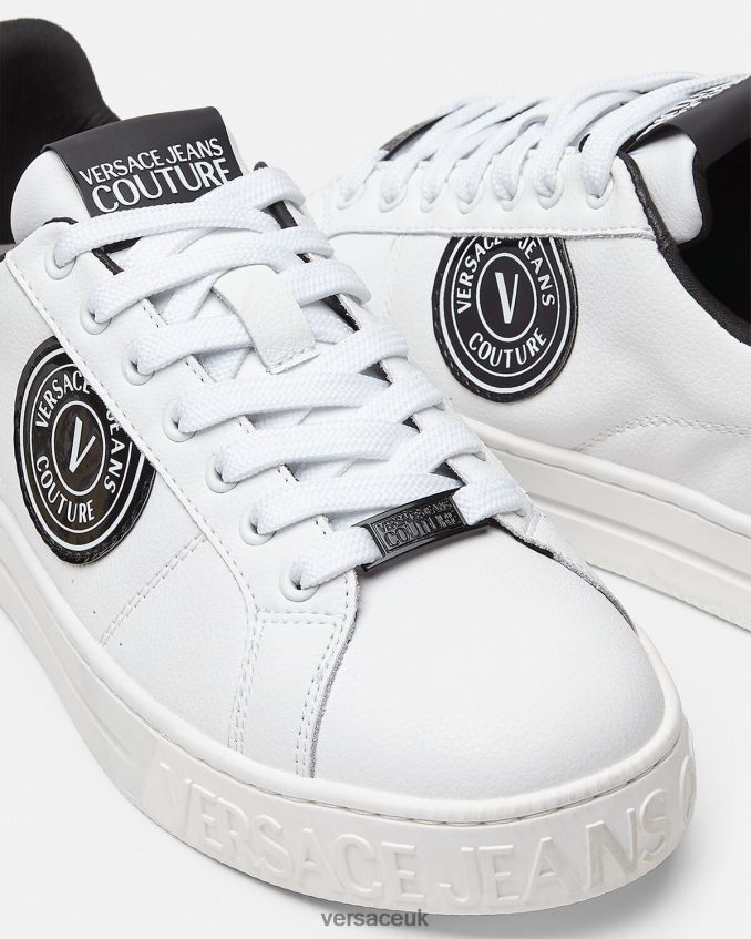 Men Versace V-Emblem Court 88 Logo Sneakers 6D2D062452 White & Black Shoe