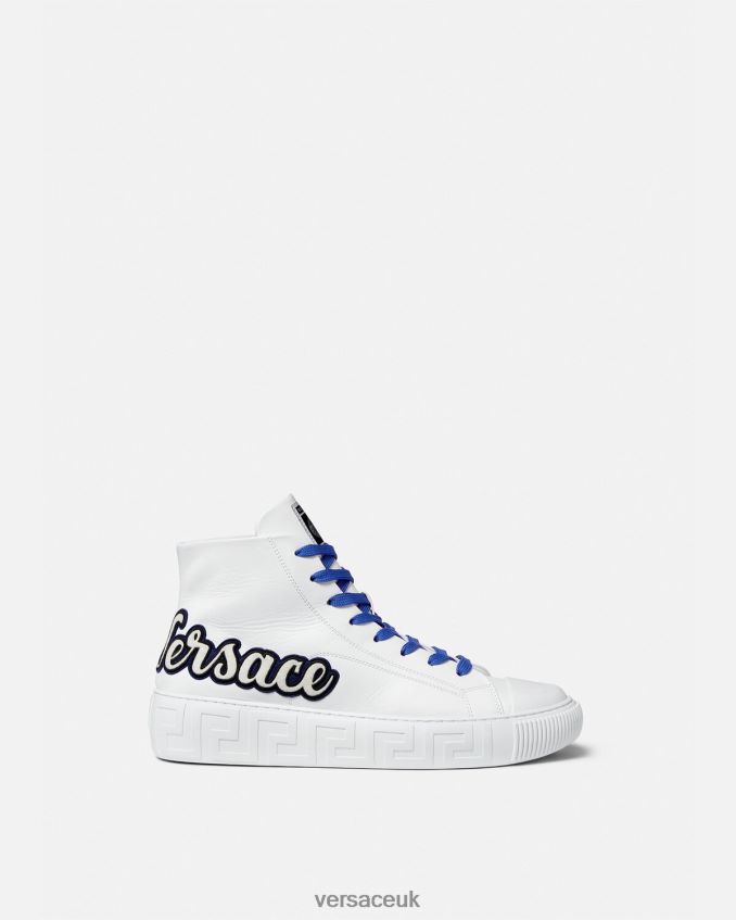 Men Versace Varsity Greca High-Top Trainers 6D2D061556 Blue & White Shoe