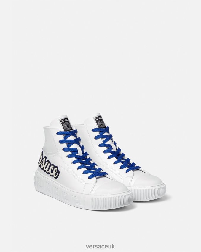Men Versace Varsity Greca High-Top Trainers 6D2D061556 Blue & White Shoe
