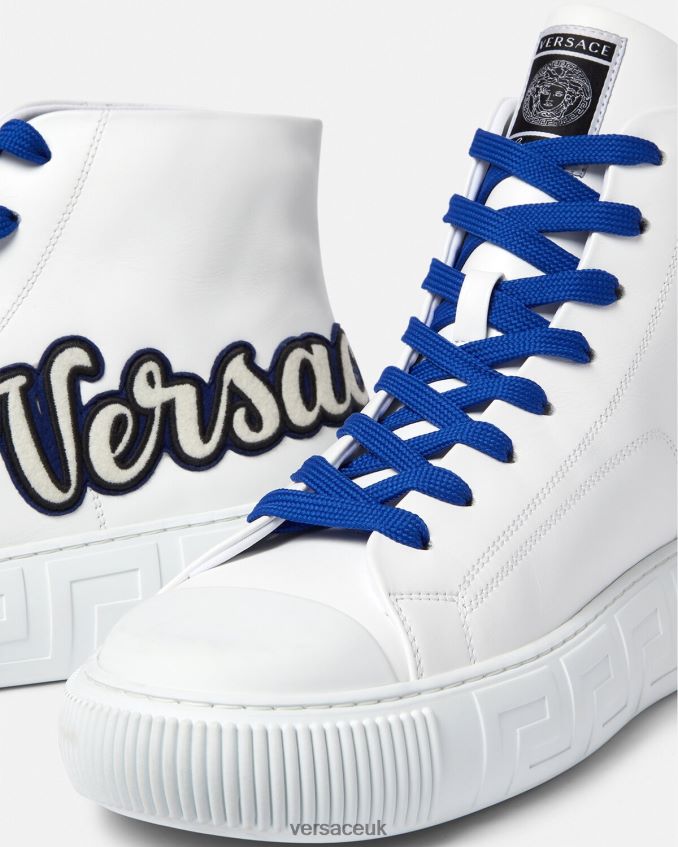 Men Versace Varsity Greca High-Top Trainers 6D2D061556 Blue & White Shoe