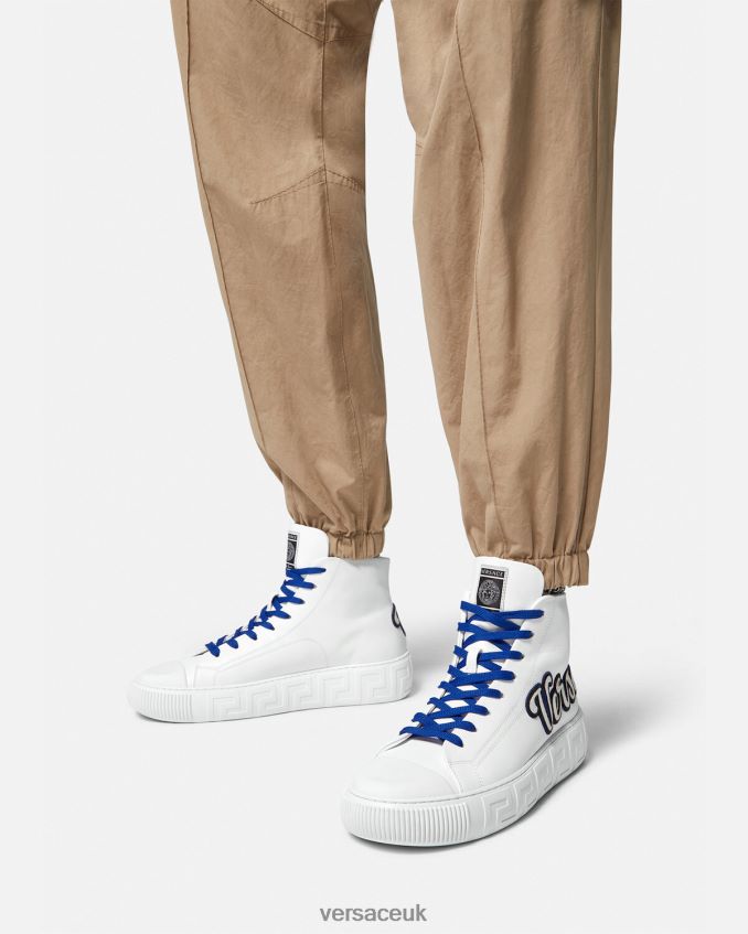 Men Versace Varsity Greca High-Top Trainers 6D2D061556 Blue & White Shoe