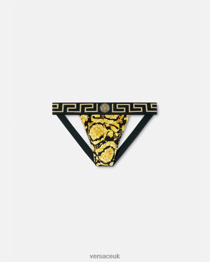 Men Versace Barocco Jockstrap 6D2D061768 Black Underwear & Beachwear