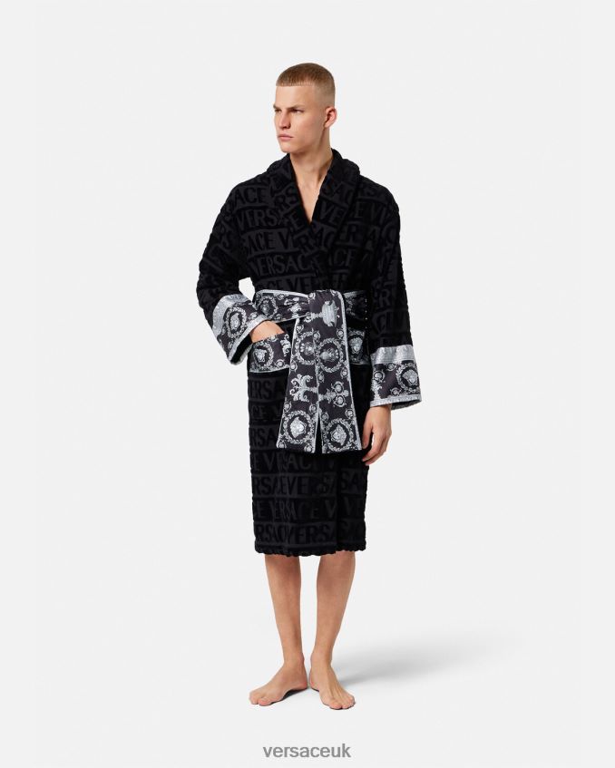 Men Versace Crystal I Baroque Groom Bathrobe 6D2D061743 Black Underwear & Beachwear