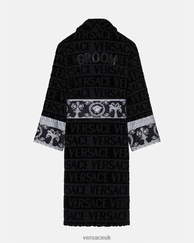 Men Versace Crystal I Baroque Groom Bathrobe 6D2D061743 Black Underwear & Beachwear