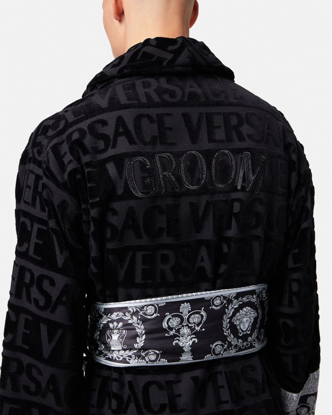 Men Versace Crystal I Baroque Groom Bathrobe 6D2D061743 Black Underwear & Beachwear