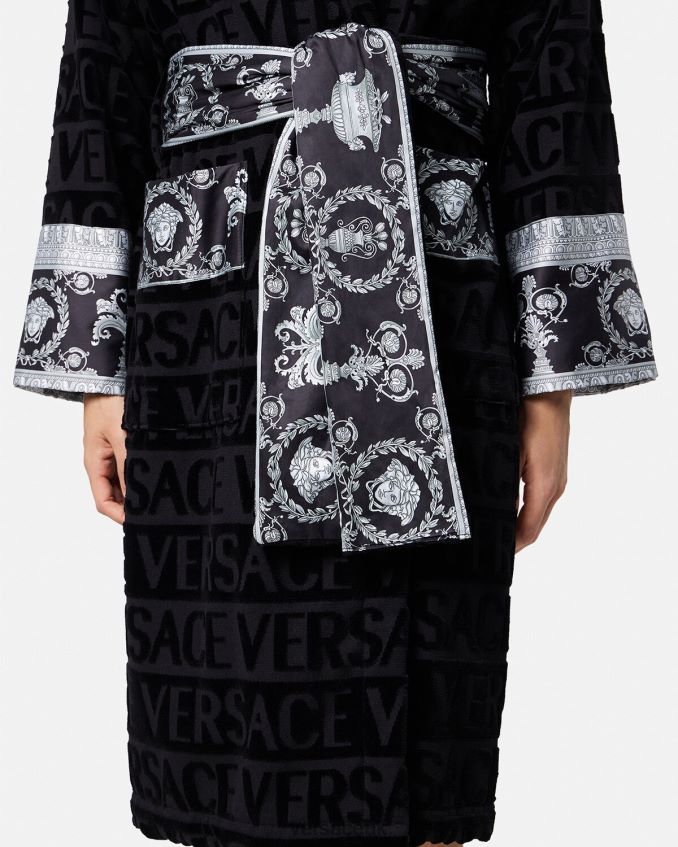 Men Versace Crystal I Baroque Groom Bathrobe 6D2D061743 Black Underwear & Beachwear