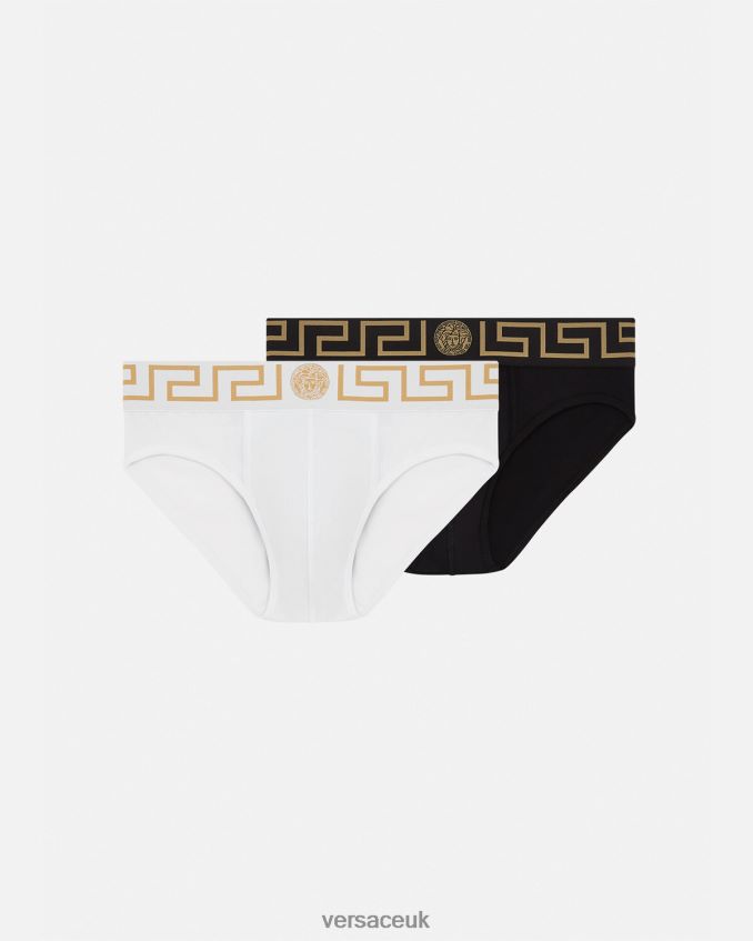 Men Versace Greca Border Briefs 2-Pack 6D2D061781 Black/White Underwear & Beachwear
