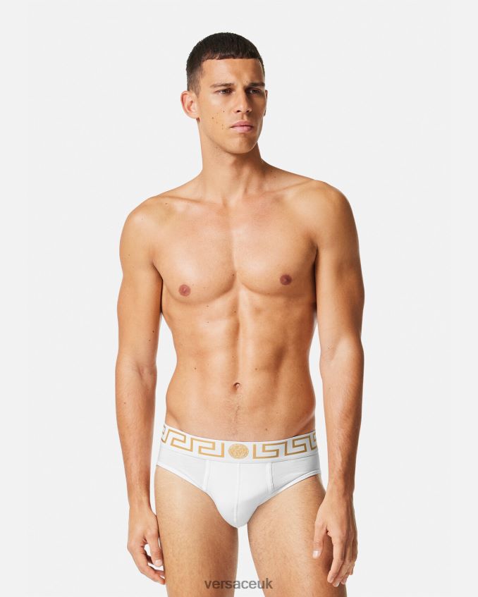 Men Versace Greca Border Briefs 2-Pack 6D2D061781 Black/White Underwear & Beachwear