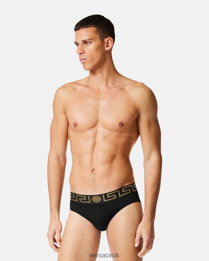 Men Versace Greca Border Briefs 2-Pack 6D2D061781 Black/White Underwear & Beachwear