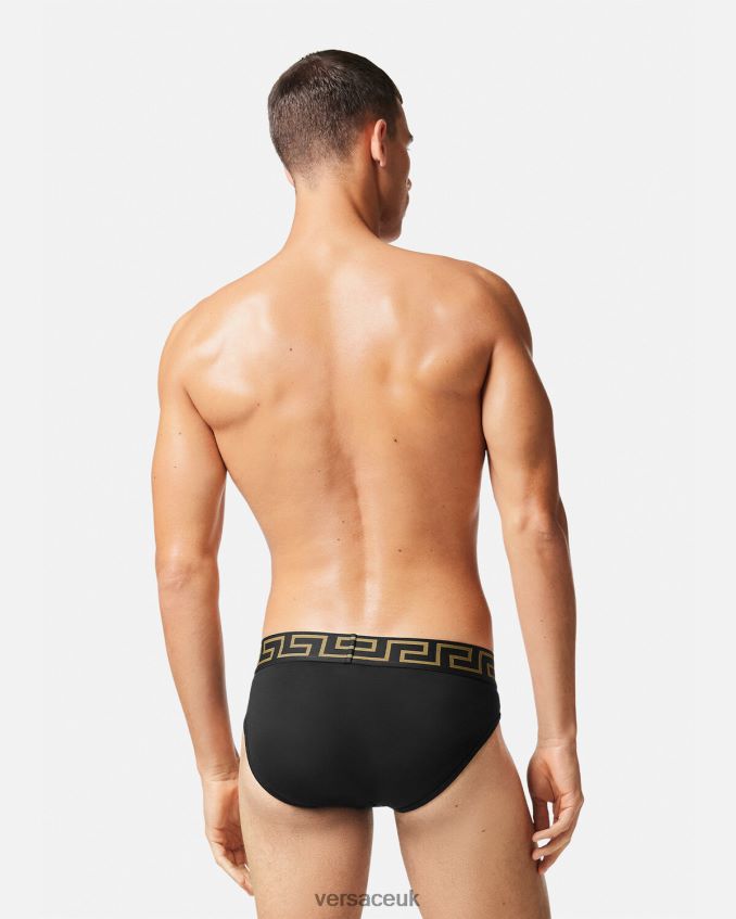 Men Versace Greca Border Briefs 2-Pack 6D2D061781 Black/White Underwear & Beachwear